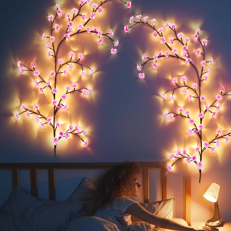 Glooglitter 2 Pcs Cherry Blossom LED Tree Branch Lights for