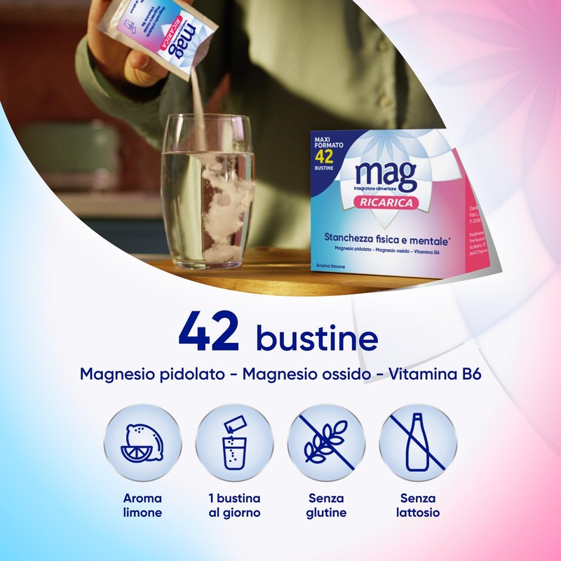 Mag Ricarica - Integratori per Adulti con Magnesio Pidolato, Magnesio