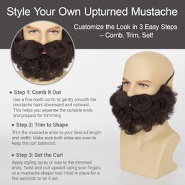 Yan Dream Men Short Brown Curly Fake Beard Classic Full Fake Beard and Mustache Cosplay Costume Accessory
