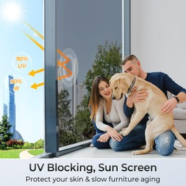 LUTE One Way Window Privacy Film, Window Tint for Home, Sun Blocking UV Heat Blocker, See Out Not in Reflective Mirror Film, Removable Static Cling Glass Door Cover, Black Silver, 35.4" x 157.4"