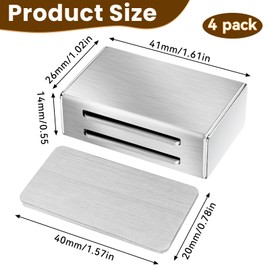 4 Pack Silver Stainless Steel Magnetic Cabinet Door Latches, Adhesive No-Drill Magnetic Door Catch with Silent Closure, Ideal for Kitchen Cabinets Drawers Wardrobes Closet Doors