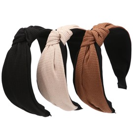 NARUNING 3 PCS Knotted Headbands for Women，Dual-Color Wide Headband，Fashion Waffle Grid Fabric，Yoga Hair Band Elastic Hair Accessories for Women and Girls