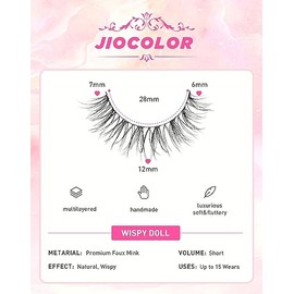 Jiocolor Lashes Natural Look, Wispy Eyelashes, Jiocolor False Eyelashes Natural Look, Fluffy Fake Mink Lashes,12 mm Strip Lashes 10 Pairs D1