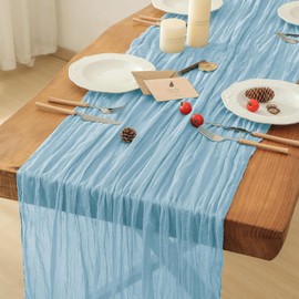 Leetaltree - Camino de mesa de gasa azul, 35 x 120 pulgadas, camino de mesa de tela de queso rústico bohemio, caminos de mesa decorativos para decoración de baby shower o decoración de mesa de boda