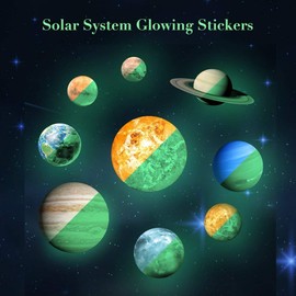 LiveGallery 9pcs Removable Glow in The Dark Planet Wall Stickers Sun Earth and so on Glowing Planets Wall Decals Peel Stick Art Decor for Walls Ceiling Kids Bedroom Living Room Nursery Girls and Boys