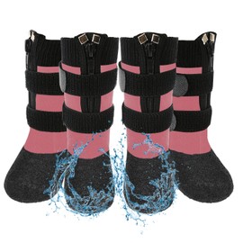 VALFRID Waterproof Grip Dog Shoes,Anti-Slip Dog Socks Boots,Zipper Dogs Booties Paw Protectors for Hardwood Floor,Indoor and Outdoor for Small Medium Large Dogs Pink