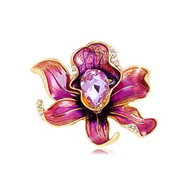 Enamel Peony Brooch Pins for Women Luxury Purple Rhinestone Peony Flower Brooch Lapel Pin Jewelry Thanksgiving Day Mother's Day Wedding Gifts for Mom Wife