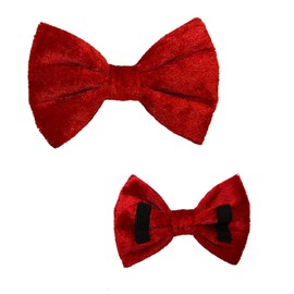 New Dogs Bow Tie Valentine's Day Christmas Velvet red LOVE Elastic Band attach COLLAR ACCESSORY Handmade UK (Medium Velvet Red)