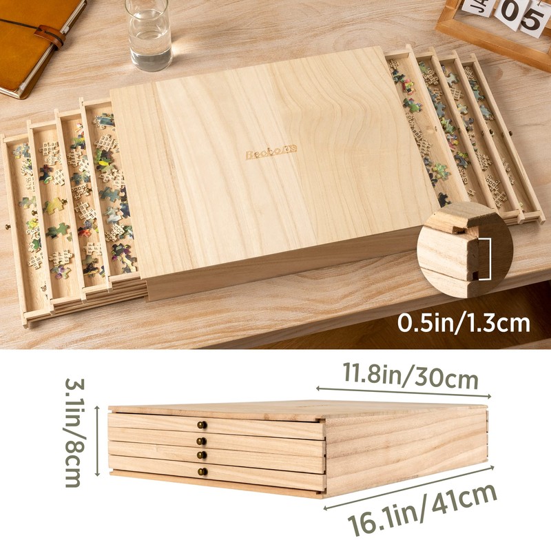 Becko US Wooden Puzzle Sorting Trays with Sliding Drawer Design,