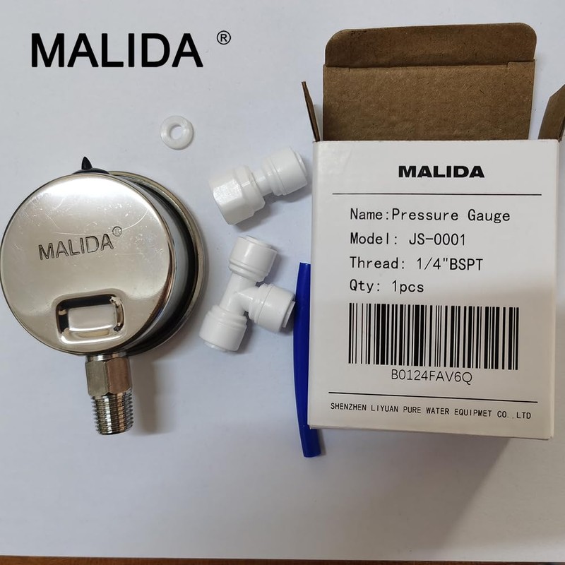 Malida Stainless Water Pressure Test Gauge, Water Pressure Detector for