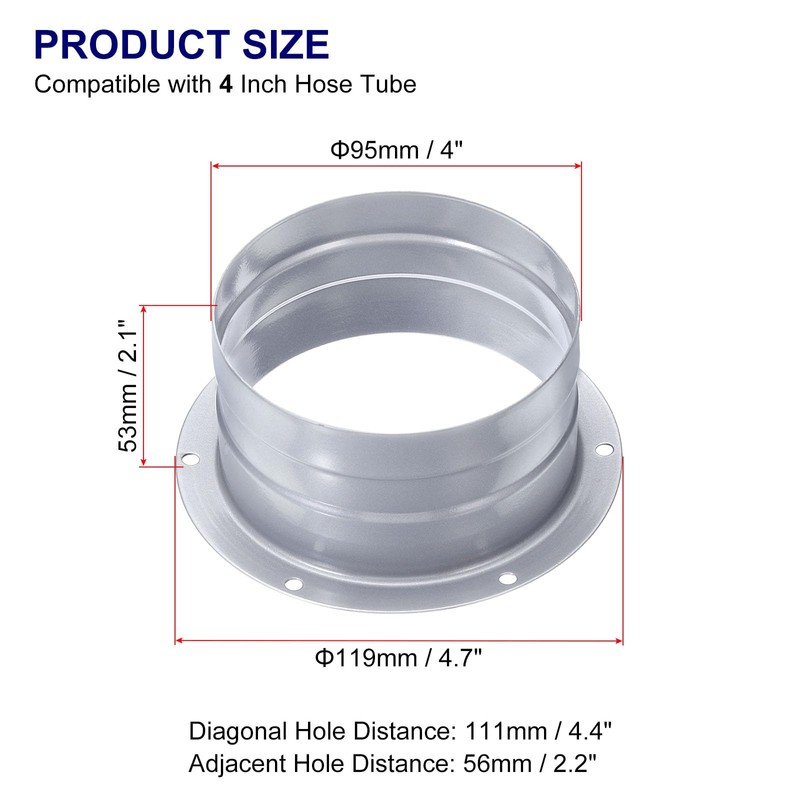 PATIKIL Duct Connector Flange, 4 Inch, 4 Pack Straight Pipe