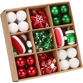 Sea Team 62-Pack Assorted Shatterproof Plastic Christmas Ball Ornaments Set, Miniature Baubles, Pendants, Decorations for Small Xmas Tree, DIY Wreath, Garland（ELF）