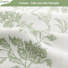 Awellife Sage Green Shower Curtain,Cotton Floral Cottagecore Shower Curtain for Bathroom 60" W x 72" L