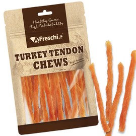 AFreschi Turkey Tendons for Dogs, USA-Sourced, Healthy Dog Treats, Rawhide-Free Puppy Chews, All Natural, Hypoallergenic Dog Treats, Classic Series, Soft Strips with Pumpkin, 3.5 oz Pack