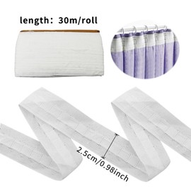 Curtain Tape Ruffle Tape, Pleat Tape, 30 m x 2.5 cm, Polyester Row Tape, Universal Tape, Ruffle Tape, Polyester Curtain Tape, Removable Curtain, Curtain Tape for Sewing