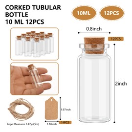 12Pcs 10ml Small Glass Mini Jars with Cork Lids Message Bottle Terrarium Jar Tiny Wishing Bottles miniature Sand Art Bottles Sample for DIY Crafts (12)