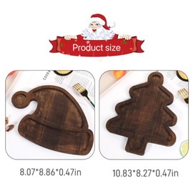 2 Pcs Wooden Christmas Tree Tray and Hat Tray Christmas Charcuterie Platter Cutting Board for Christmas Party Cheese Food Fruit