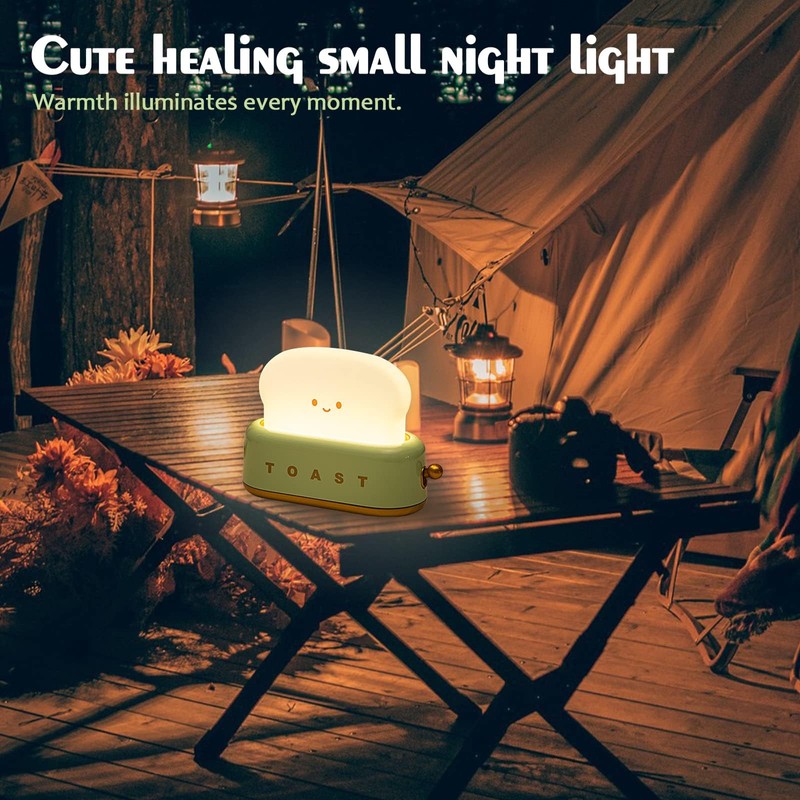 QANYI Desk Decor Toaster Lamp, Rechargeable Small Lamp with Smile