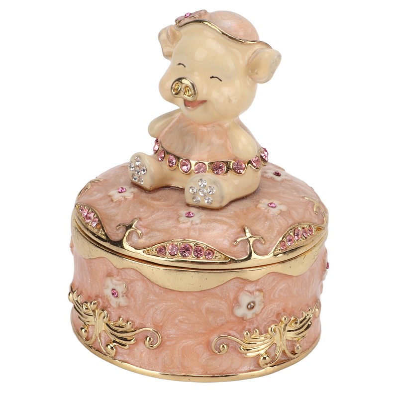 Pig Hinged Jewelry Box Hollow Design Cute Appearance Hand Painted