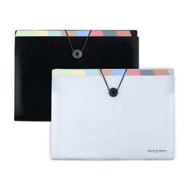 Uquelic 8 Pockets Expanding File Folder - Plastic Black Accordion Document Storage Organiser A4 Letter Size Expandable File Jacket Filing Wallets with Label (2Pack)