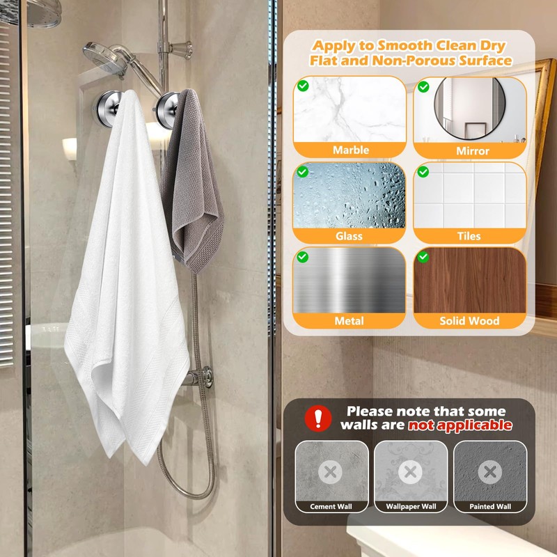 YOHOM Suction Cup Hooks for Shower Wall Bathrooms Towels Hook