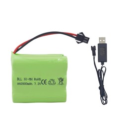 Fytoo AA 7.2V 2800mah RC Battery Pack with SM-2P Plug with USB Charging Cable for Toy Tanks Engineering Department Flatbed Semi-Trailer Truck RC Remote Control Car Ni-MH high Capacity Battery