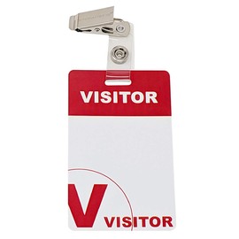 5 Pack - Heavy Duty Visitor Badges with Clips - Reusable & Re-Writable - Durable PVC Plastic Printed Guest Name Badge Pass for Visitors with Clothing Friendly ID Holder Clip, by Specialist ID
