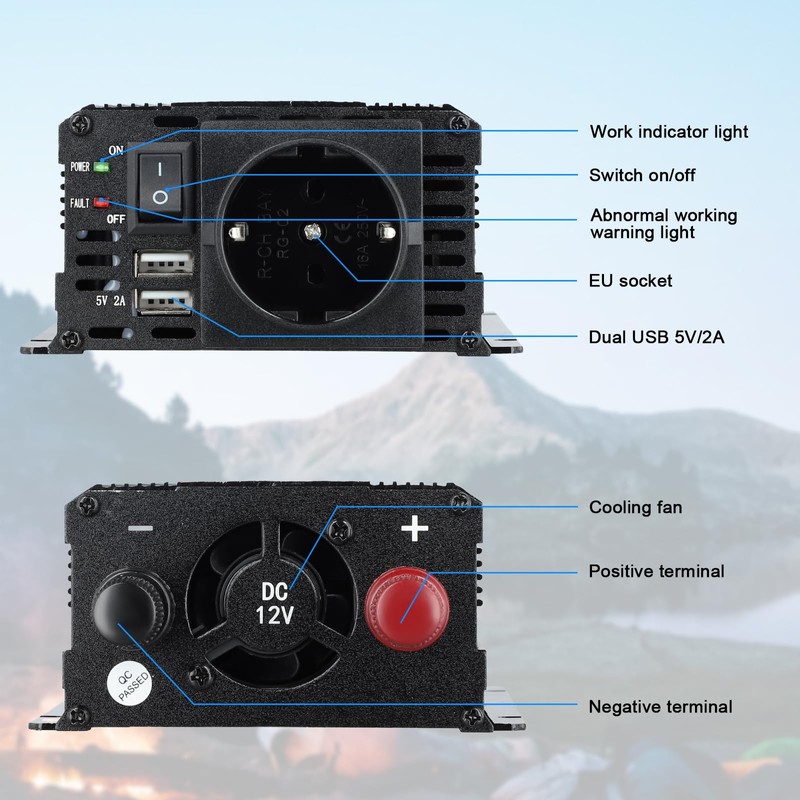 Nastopee Spannungswandler 12v 230v,wechselrichter 2000w,mit Alligatorclip Zigarettenanzünder Stecker,1 Ac Steckdose