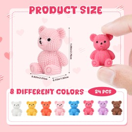 VEYLIN 24Pcs Mini Resin Bears, 8 Colors Small Teddy Bear Figurine Bulk Tiny Animals to Hide Fairy Garden DIY Craft Accessories Desktop Decor