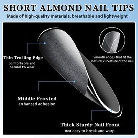 QIUFSSE 550PCS Short Almond Nail Tips,Pre-shaped Soft Gel Nail Tips,Clear Press on Nails Tips Almond Shape,False Nails for Nail Extension Home DIY Nail Salon