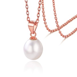 Silvora Pearl Pendant Necklace Teardrop Freshwater Cultured Pearl Necklace with Pendant 925 Silver Pearl Women's Necklace Pendant 45 cm Chain Length in Silver, 18 K Gold-Plated, Rose Gold, Lead, Pearl