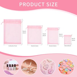 Crweety 50 Pcs Pink Organza Bags 4x6 Inch, Jewelry Pouch Bags Small Mesh Bags Drawstring Gift Bags Goody Bags for Party Favor Wedding