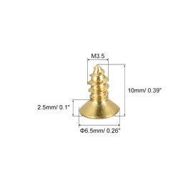 sourcing map Brass Wood Screws, M3.5x10mm Phillips Flat Head Self Tapping Connector for Door Hinges, Wooden Furniture, Home Appliances 150Pcs