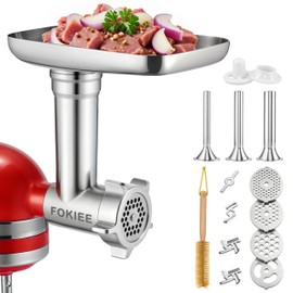 Metal Meat Grinder Attachments for KitchenAid Stand Mixer, Mixer Attachment for KitchenAid, Meat Grinder, Sausage Stuffer, Silver(Machine/Mixer Not Included)