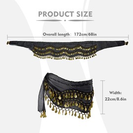 MOLFUJ Belly Dance Hip Scarf with 128 Gold Coins, Belly Dancer Belt Scarf Skirt for Women