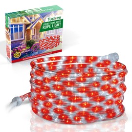 Tupkee LED Rope Light Red & Cool White - for Indoor and Outdoor use, 24 Feet (7.3 m) - 10MM Diameter - 144 LED Long Life Bulbs Rope Tube Lights