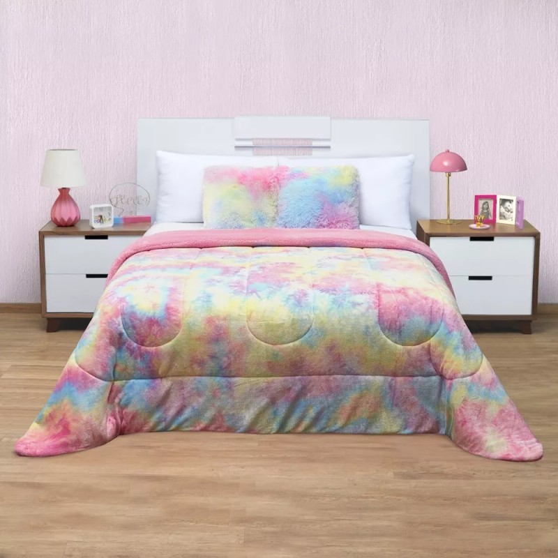 Elefantito Cobertor Individual Con Borrega Acuarela Tie Dye Ultra Suave