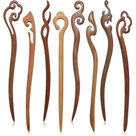 8 Pcs Handmade Wooden Hair Sticks for Women & Girls,Chinese Chignon Hair Chopsticks, Japanese Hair Pins for Long Hair & Buns, Natural Wood Accessories