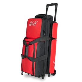 WOLT | 3 Ball Bowling Bags with Wheels,3 Ball Bowling Bag with Separate Shoe Compartment,Ultra-large Capacity Bowling Ball Bag with Accessory Pocket, Retractable Handle extends to 38’’ - Color: Red