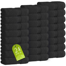 White Classic Wealuxe Black Washcloths for Body and Face Towel, Cotton Wash Cloths Bulk 24 Pack, Flannel Spa Fingertip Wash Clothes 12x12 Inch, Soft Absorbent Gym Towels