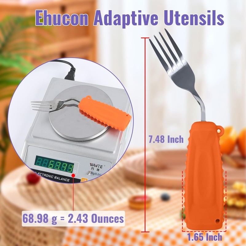 Ehucon Adaptive Utensils Angled Spoon and Fork for Hand Tremors