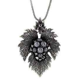 Mevoi Grape Vine Leave with Concord Faux Pearl Grape and Rhinestone,pendent Necklace