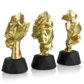 Perfekto24 Sculptures Decorative Modern – Sculptures in Gold – Thinker Sculpture – Silence is Gold Sculpture – See Nothing, Hear Nothing, Say Nothing Figures – Sculptures Set (3 Pieces)