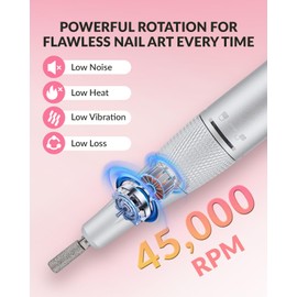 BAOSHISHAN Electric Nail Drill Kit, Rechargeable 45000RPM Nail Drill Professional with 10 Nail Drill Bits and 15 Sanding Bands, Cordless Efile for DIY Home Salon