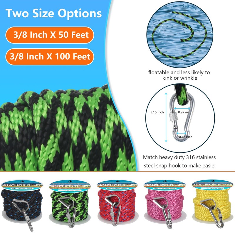 3/8 Inch 50 FT Anchor Rope, Boat Anchor Rope Solid