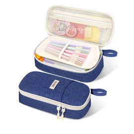 SUNEE Cute Pencil Case, Aesthetic Pen Pouch, Colored Large Pencil Bag with Zipper, Kawaii Stationery Storage and Organizer, School Supplies for Teen and Adult Girls, Navy Blue