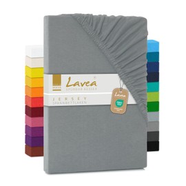 Lavea Jersey Fitted Sheet 200 x 220 cm - 40 cm Bridge for Box Spring Beds - Medium Grey, Soft and Breathable - Premium Quality, Easy Care, Perfect Fit - Ideal for Box Spring Beds