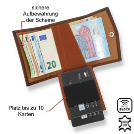 Solo Pelle® Leather, Slim Wallet with and without Coin Compartment, Wallet with RFID Protection, Space for at least 12 Cards, Mini Wallet for Men and Women, Wallet Leather, cognac brown