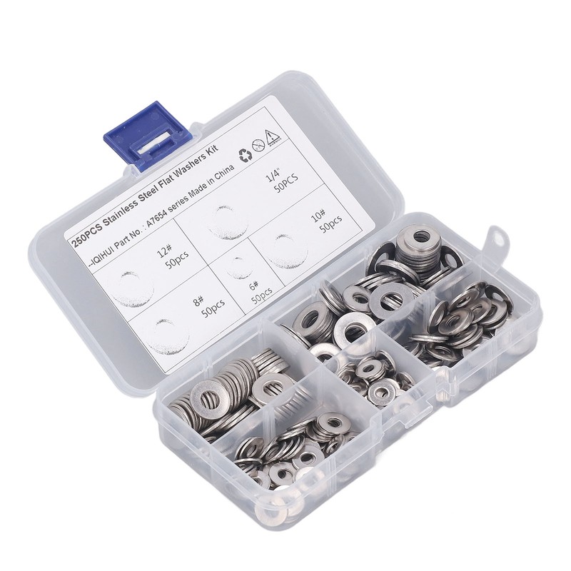 250PCS Flat Washer Kit Stainless Steel 5 Specifications Anti Corrosion