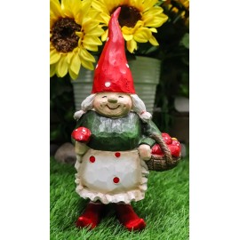 Whimsical Garden Mrs Gnome Grandmother With Toadstool Mushrooms Basket Statue